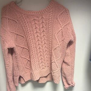SO Blush Pink Cable Knit Crewneck Sweater